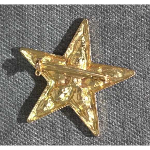 Gold Star Brooch with Clear Rhinestones – Vintage 1.75" Sparkling Holidaycore - Picture 3 of 7